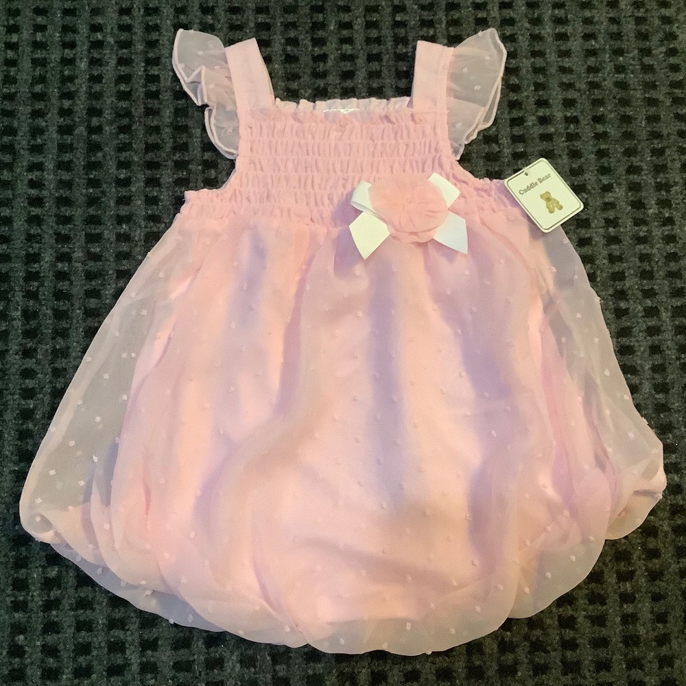 Baby toddler girl Easter spring summer pink chiffon bubble romper 24 months
